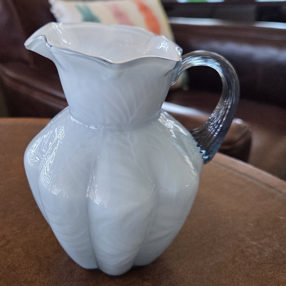 Fenton Federal Smoky Blue Gray Feather Pattern 5 5/8" Pitcher